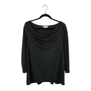 Blue Mood Black Metallic Cowl Neck 3/4 Sleeve Top Size 2X